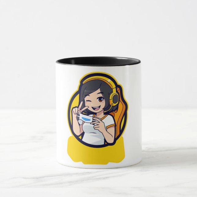 Caneca Café de animação de garota animada (Centro)
