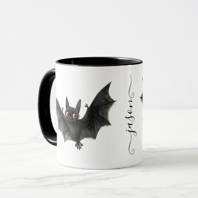 Caneca Café De Bat De Halloween Personalizado (Frente Esquerda)