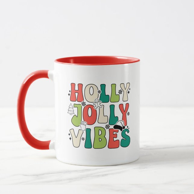 Caneca Café de citação "Holly Jolly Vibes" de Natal (Esquerda)