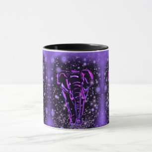 Caneca Café De Elefante Rosa Púrpura Na Noite Estrelada