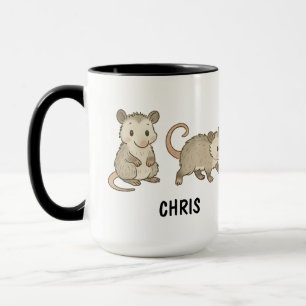 Caneca Café de Gambá Fofo Desenhado à Mão Personalizado