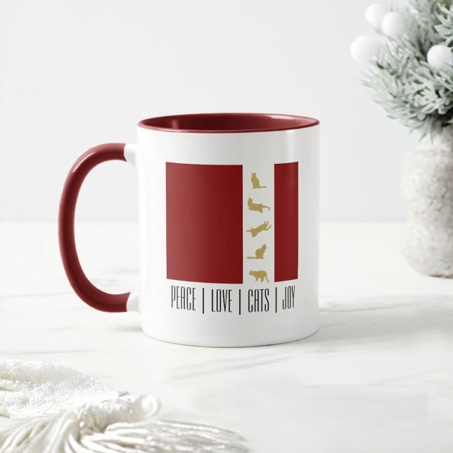 Caneca Café de Gato de Natal Vermelho Branco Dourado Mode (Criador carregado)