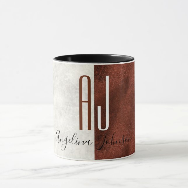 Caneca Café de mármore e cobre com monograma elegante mod (Centro)