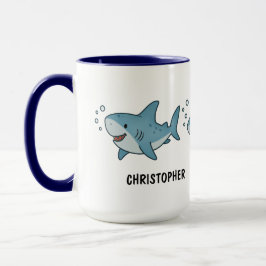Caneca Café de Tubarão Fofo Desenhado à Mão Personalizado