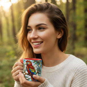 Caneca Café de vidro colorido floral belo papagaio