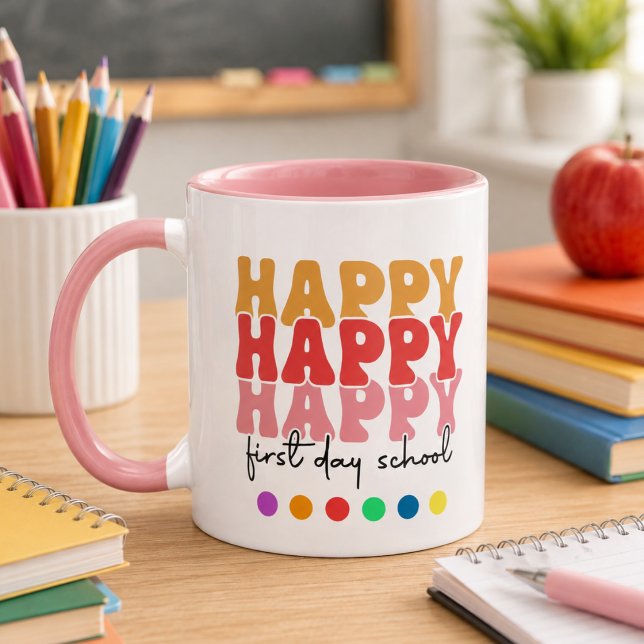 Caneca Café do Primeiro Dia de Aula Feliz (Happy First Day of School Coffee Mug)