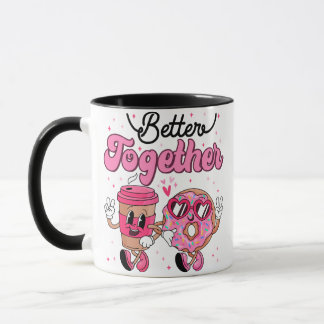 Caneca Café e Donut Juntos Design de Dia dos Namorados •