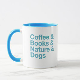 Caneca Café e Livros e Natureza e Canina (Azul)