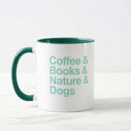 Caneca Café e Livros & Natureza e Cães Mug (Teal)