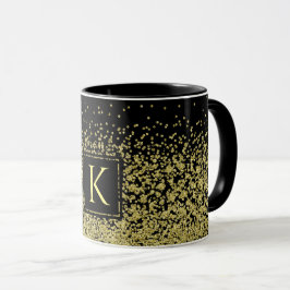 Caneca Café Elegante com Glitter de Monograma Preto e Dou