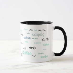 Caneca Café em línguas diferentes (turquesa)