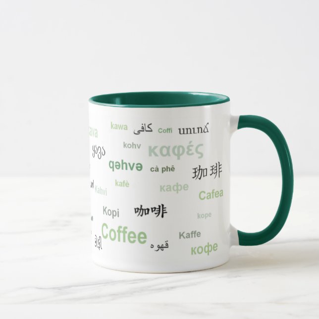 Caneca Café em línguas diferentes (verde) (Direita)