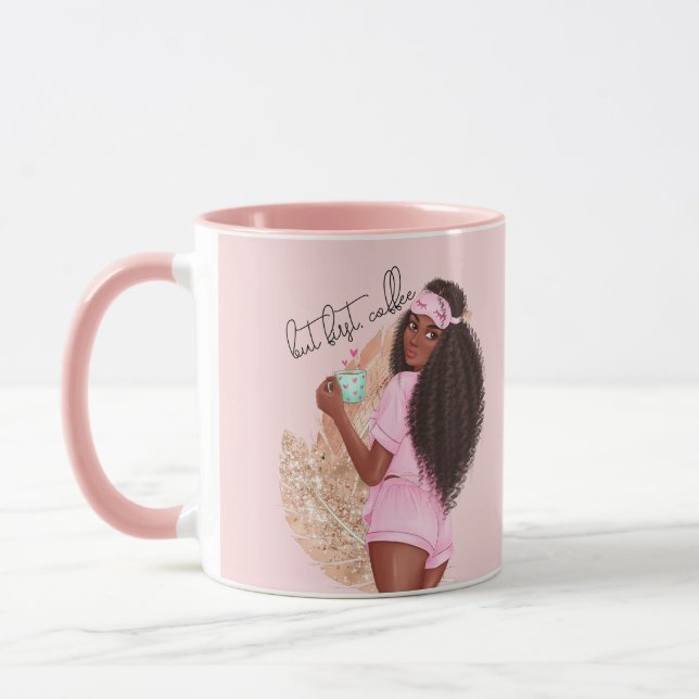 Caneca Café Falso Brilho Cabelo Rosa Rosa   (Esquerda)