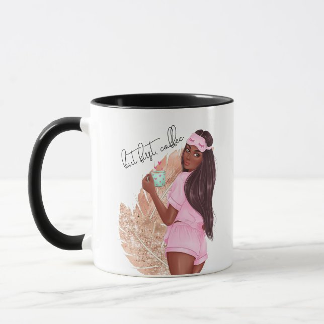 Caneca Café Falso Brilho Menina Cabelo Vermelho Marrom Ro (Esquerda)