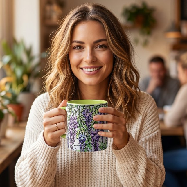 Caneca café floral de flor roxa em estilo de vitral  (Criador carregado)