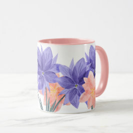 Caneca Café Floral Lilás, Rosa e Púrpura, Elegante
