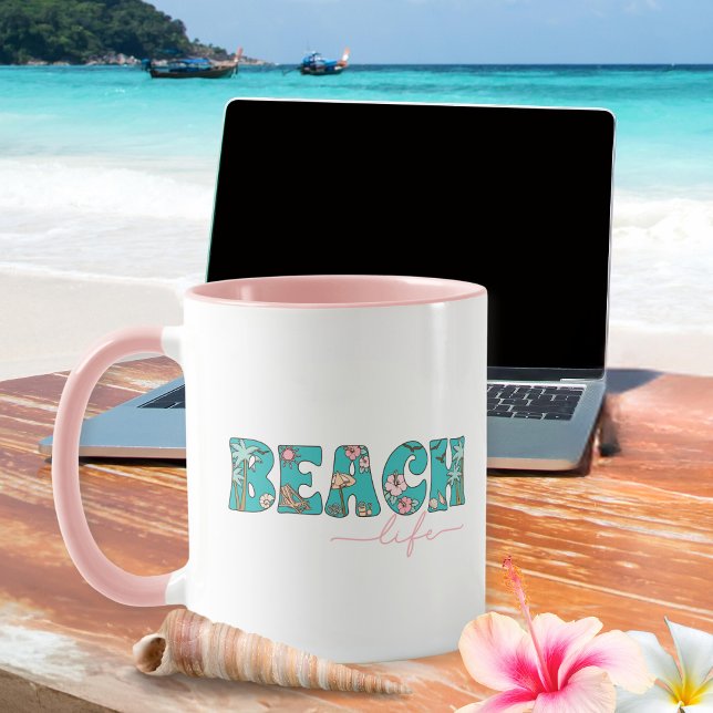 Caneca Café Leve Retro Beach Life (The perfect coffee mug for remote work or a family vacation at a beachfront B & B.)
