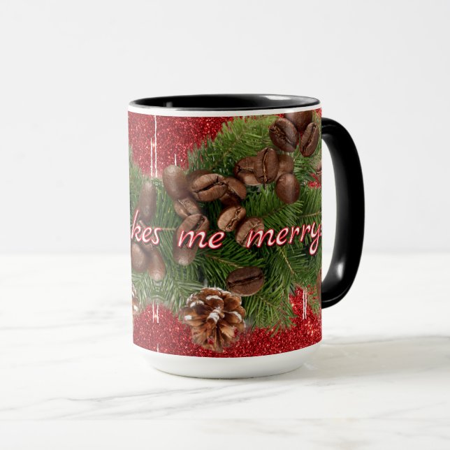 Caneca "Café me faz feliz!" Natal de Natal (Frente Esquerda)