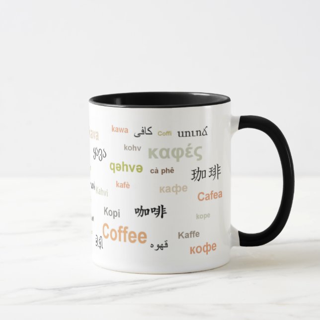 Caneca Café nas línguas diferentes (alaranjadas) (Direita)
