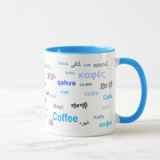Caneca Café nas línguas diferentes (azuis)