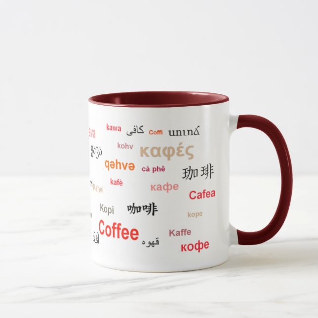 Caneca Café nas línguas diferentes (vermelhas) (Direita)