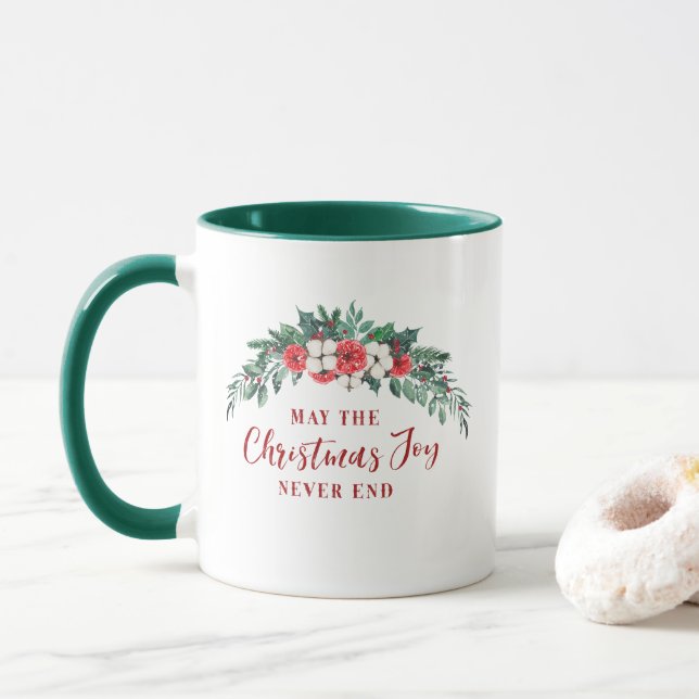 Caneca Café Natal Joy Evergreen Buquê Feriado (Com Donut)