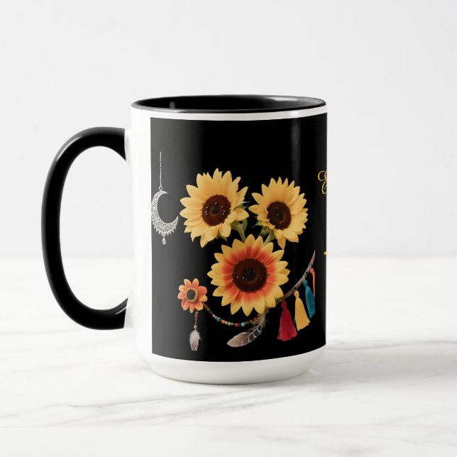 Caneca Café Negro Floral de Girassol Personalizado (Esquerda)