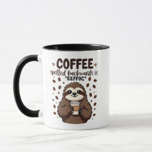 Caneca Café Ortografado para Trás é eeffoC Caffeine Sloth