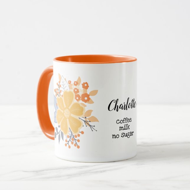 Caneca Café ou Chá My Way Orange Cinza Flor Mug (Frente Esquerda)