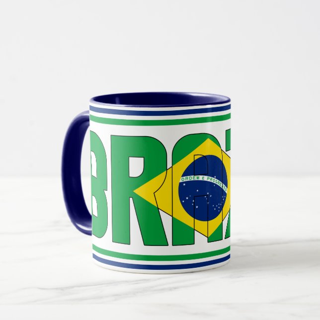 Caneca Café Patriótico com Bandeira Nacional do Brasil (Frente Esquerda)