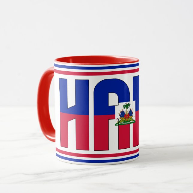 Caneca Café Patriótico de Bandeira do Haiti (Frente Esquerda)