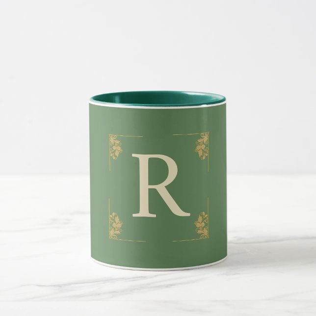 Caneca Café personalizado com monograma do ouro verde ini (Criador carregado)