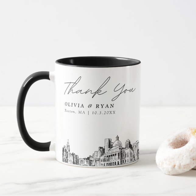 Caneca Café Personalizado de Casamento de Boston (Com Donut)