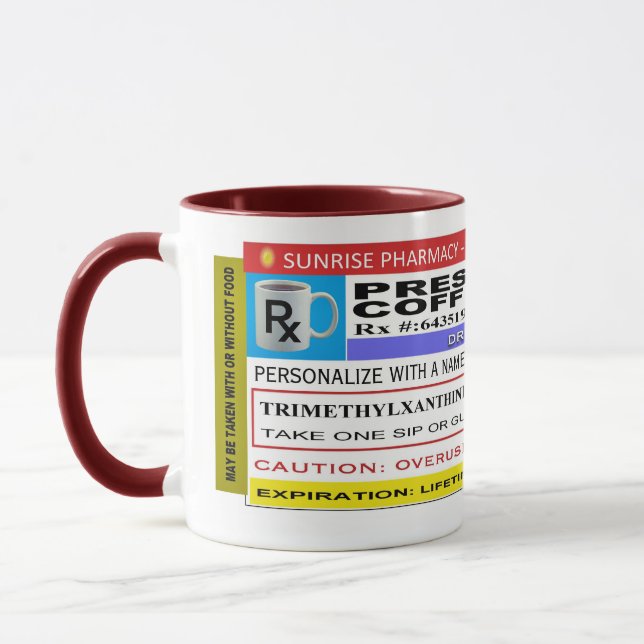 Caneca CAFÉ "personalizado" ENGRAÇADO da etiqueta de Rx (Esquerda)