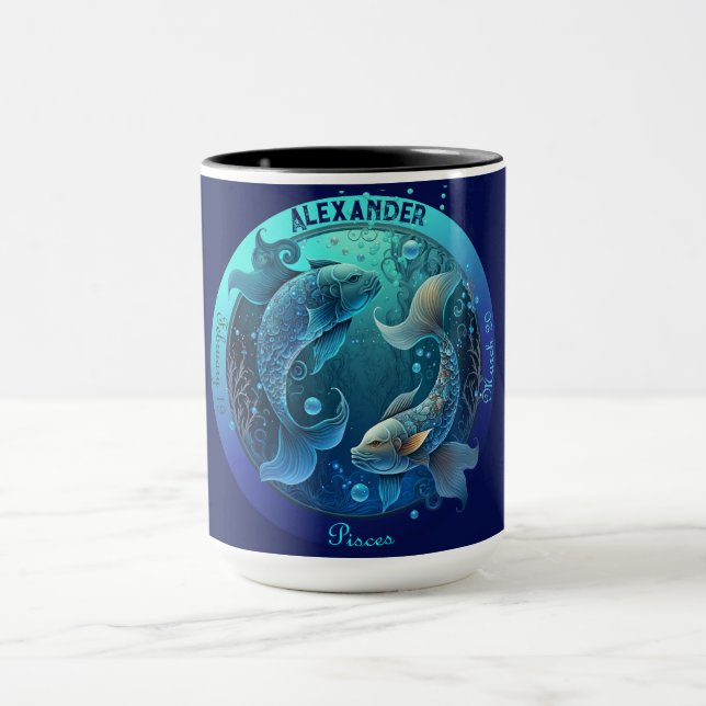 Caneca Café Personalizável do Zodíaco de Peixes (Centro)
