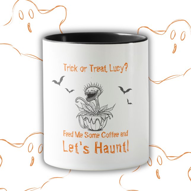 Caneca Café Planta Carnívoro do Halloween Personalizado (Personalized Halloween Carnivorous Plant Coffee Mug)