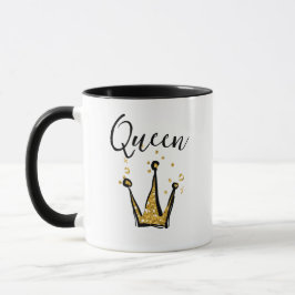 Caneca Café preto e rainha Dourada com brilho