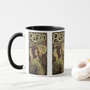 Caneca Café Rajah Art Nouveau Vintage, Mulher com Café