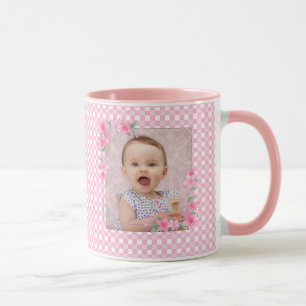 Caneca Café rosa-rosado da família multifoto elegante mod