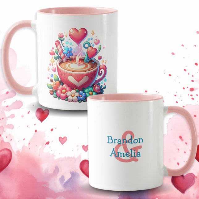 Caneca Café Whimsical Personalizado Bonito e Corações (Criador carregado)