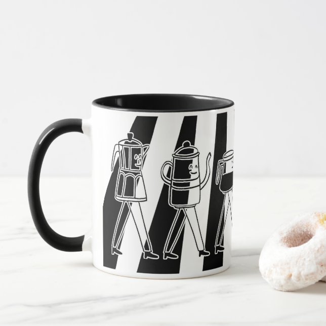 Caneca Cafeeiros Pretos e Brancos - Café Torcido (Com Donut)