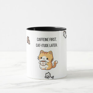 Caneca Cafeína Primeiro, Atitude de Gato Depois Café de