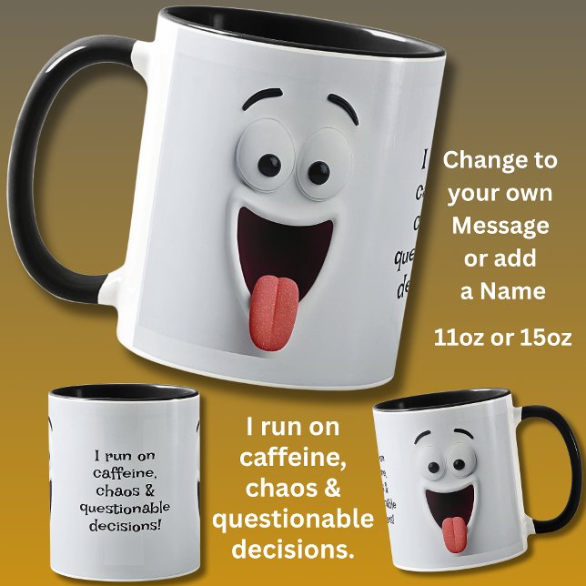 Caneca Caffeine Chaos, Add Name Message,  Expressive Face (Criador carregado)