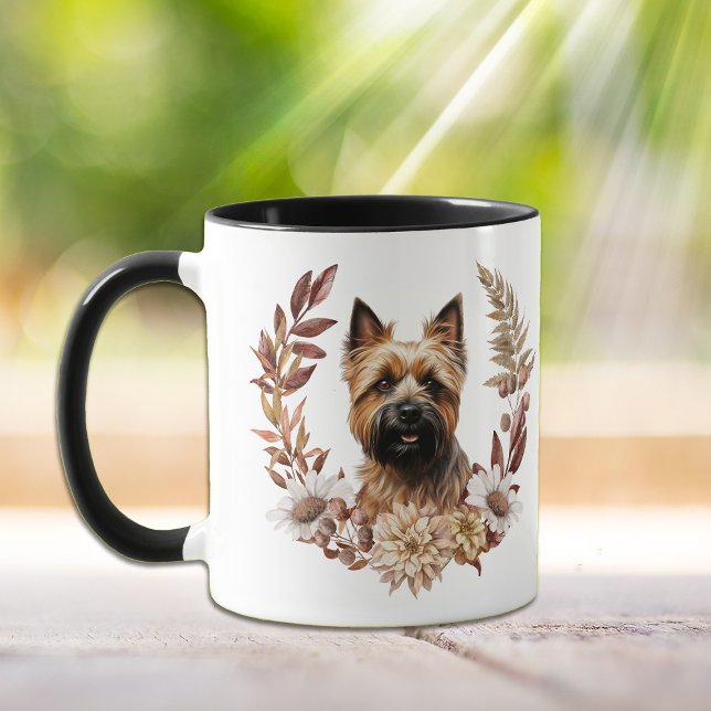 Caneca Cairn Terrier Dog Autumn Wreath (Criador carregado)