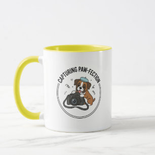 Caneca Caixa de Cachorro Boxer Fotógrafo Cartoon Amarelo