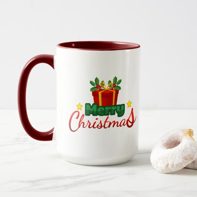 Caneca Caixa de Presente de Natal Alegre (Com Donut)