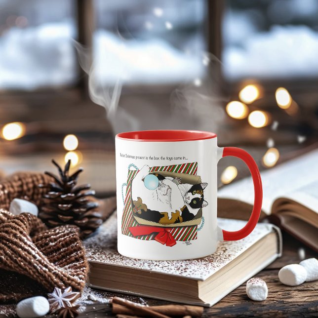Caneca Caixa de Presente de Natal de Gato Tricolor Engraç (Criador carregado)