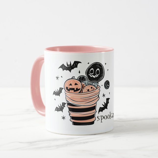 Caneca Caixa e Morcegos de Doces de Halloween (Frente Esquerda)