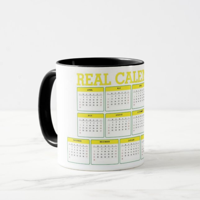 Caneca calendário fixo real de 13 meses (Frente Esquerda)