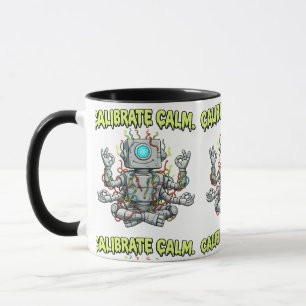 Caneca Calibrar Calma: Robô Engraçado Meditando Yoga & Te